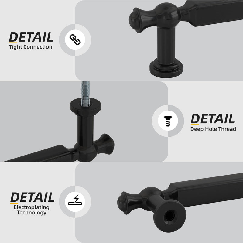 Goldenwarm 5 Pack 5 Inch Black Cabinet Handles Cabinet Pulls Matte Black Drawer Pulls Kitchen Drawer Handles Zinc Alloy Dresser Hardware for Bathroom Cupboard Bedroom, 128mm Hole Centers 5'' Hole Center