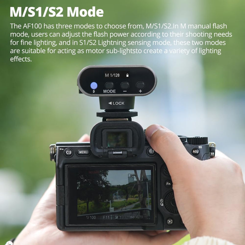 Ambitful Flash AF100 Mini Flash - Camera Flash GN12, 8 Power Levels, Built-in 2000mAh Battery Manual Speedlite Compatible for Canon/Sony/Ricoh gr3/Nikon/Fuji 0.1~1.8S Recycle