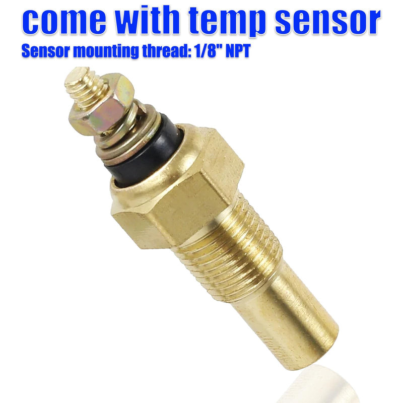 2" 52mm Water Temperature Gauge 100-250℉ with Sensor, 12V Digital Temp Meter Kit for Marine, Boat, Car, Truck, Automotive Engine Cooling System (White)