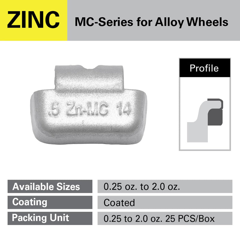 CKAuto MC Style Zinc Clip on Wheel Weights 0.5oz, 1/2oz, Coated, 25Pcs/Box 0.5 upgraded gray