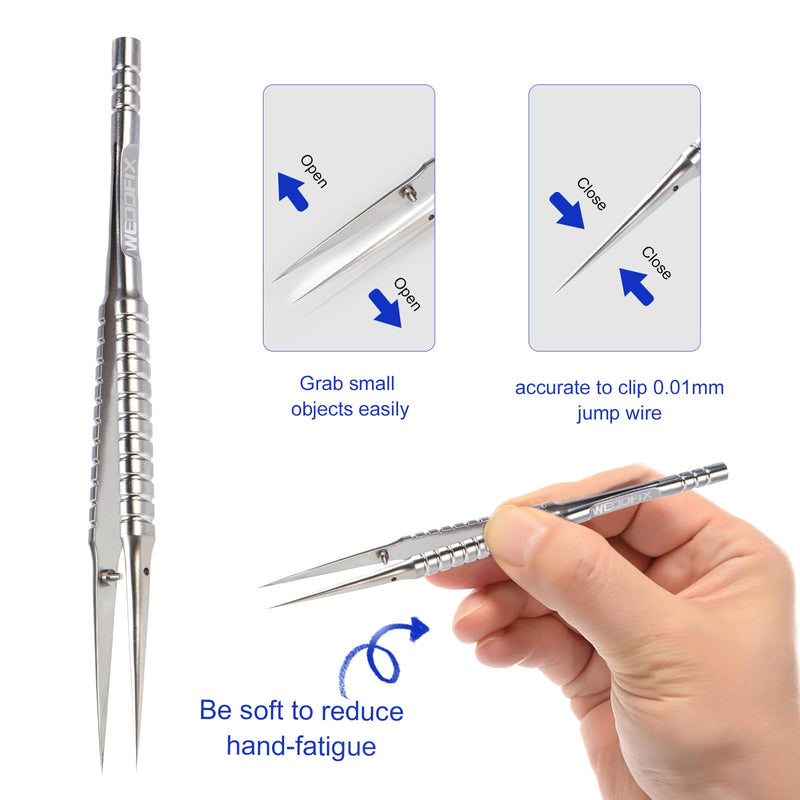 Precision Titanium Tweezers Silver with Fine Pointed Tips Non-magnetic Microscope Tweezers for Micro Soldering Work Watch Repair Electronics Maintenance Crafting
