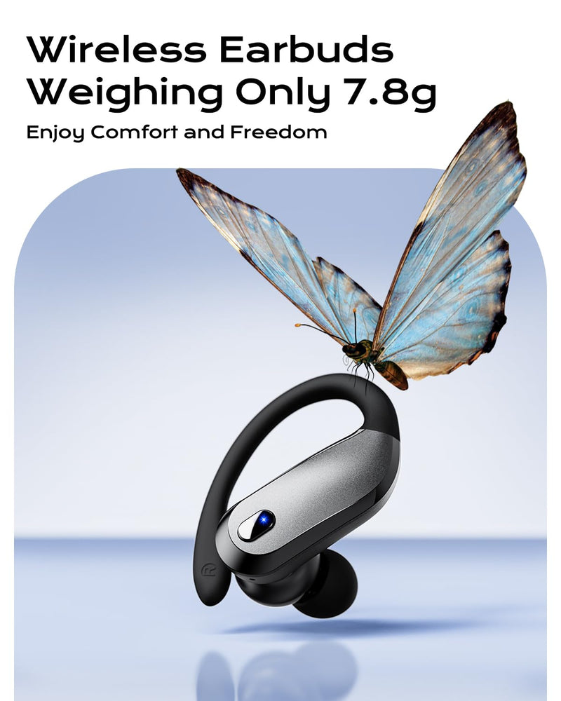 Wireless Earbuds,Bluetooth 5.4 Ear buds,Sport Headphones with Earhooks | IPX7 Waterproof Bluetooth Headphones,80H Playtime Earbuds,Noise Cancelling Mic for Earphones Running & Workout