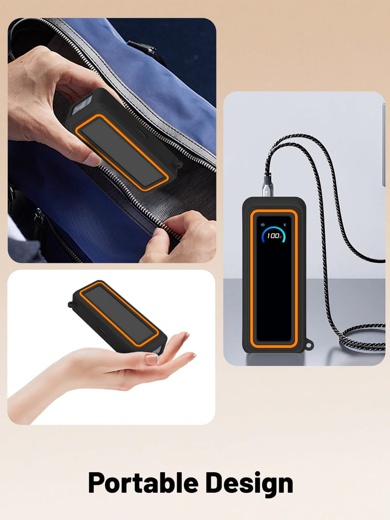 Silicone Protective Case for Anker Prime Power Bank 26,250mAh 3-Port Portable Charger, Full-Body Protective Cover with Precise Cutouts, Shockproof & Scratch-Resistant Sleeve (Black with Orange Line)