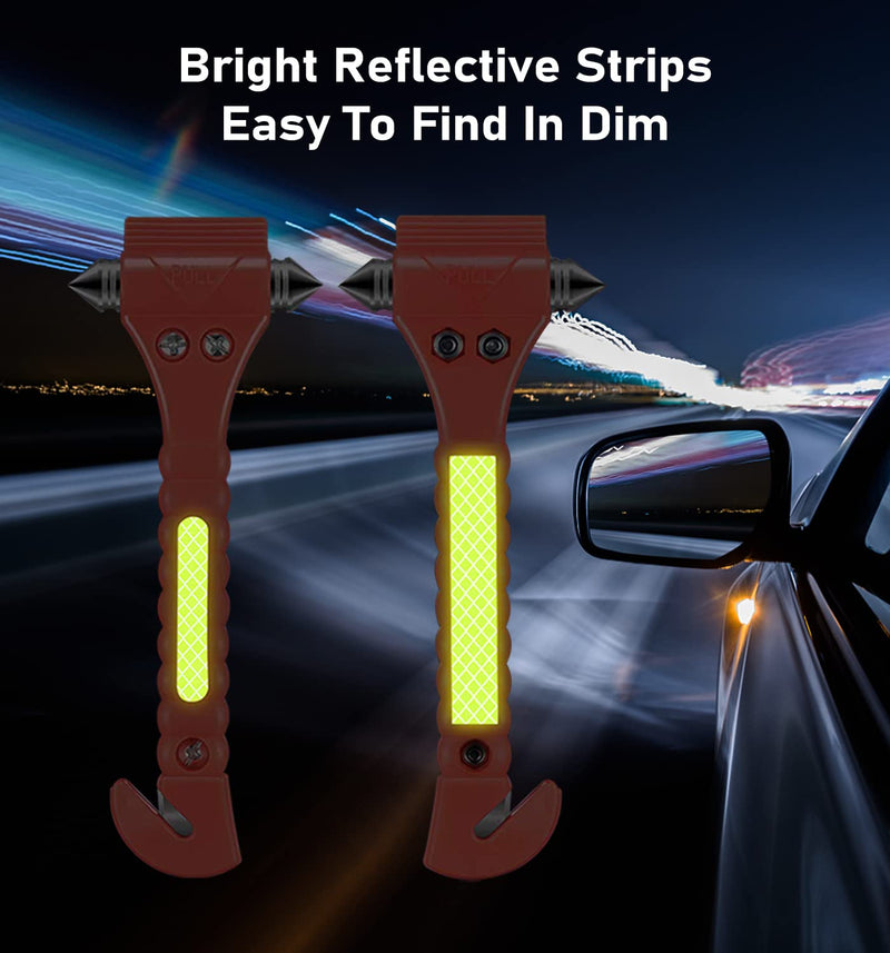 Car Safety Hammer 4 Pack, Car Window Glass Breaker and Seat Belt Cutter Car Emergency Escape Tool with Light Reflective Tape for Family Rescue, Life Saving Survival Kit