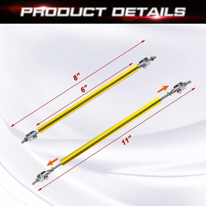 x xotic tech 2pc Adjustable 8"-11" Front Bumper Lip Splitter Diffuser Strut Rod Tie Bars Splitter Support Rods Compatible with Most Vehicles [Gold] Gold 8"-11"