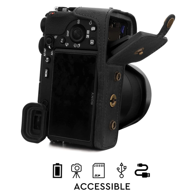MegaGear MG1804 Ever Ready Leather Camera Case Compatible with Sony Alpha A6600 (18-135mm) - Black