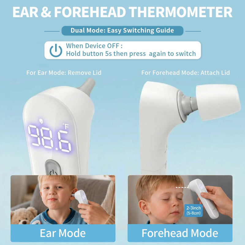 FDK Ear Thermometer for Adults and Kids, Digital Accurate Ear and Forehead Thermometer Medical Grade with Fever Alarm, 1 Second Fast Reading LED Clear Display Silent Mode