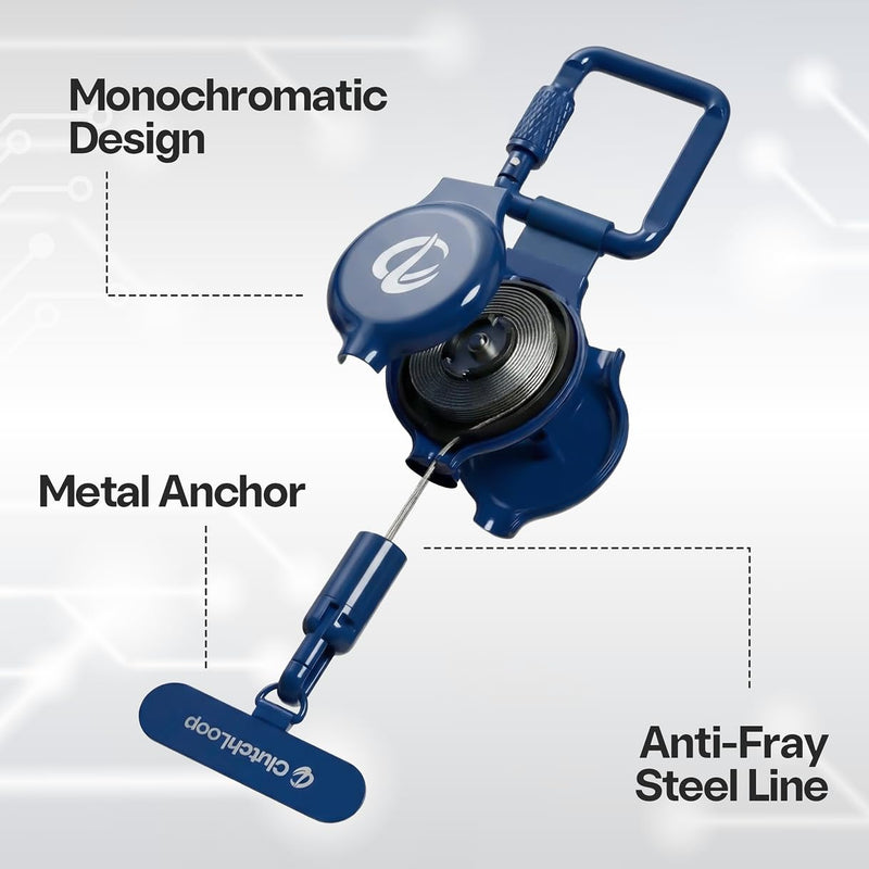2 Anti-Theft Phone Tether – Magnetic Connection, Metal Anchor, Retractable Steel Line and Locking Carabiner Sapphire