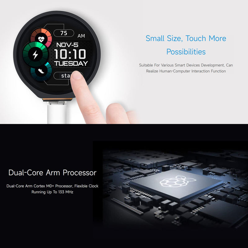 Waveshare RP2040 Microcontroller Development Board, with 1.28inch Round Touch LCD, Compact Size, Accelerometer and Gyroscope Sensor