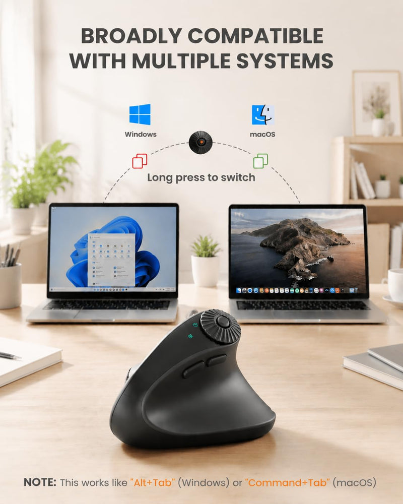 SABLUTE MAM51 Ergonomic Mouse, Bluetooth Mouse with Side Scroll Wheel | Wireless Mouse for Small to Medium Hands, High 4000 DPI, 8 Buttons, Bluetooth/2.4GHz Vertical Mouse for Windows, Mac Black