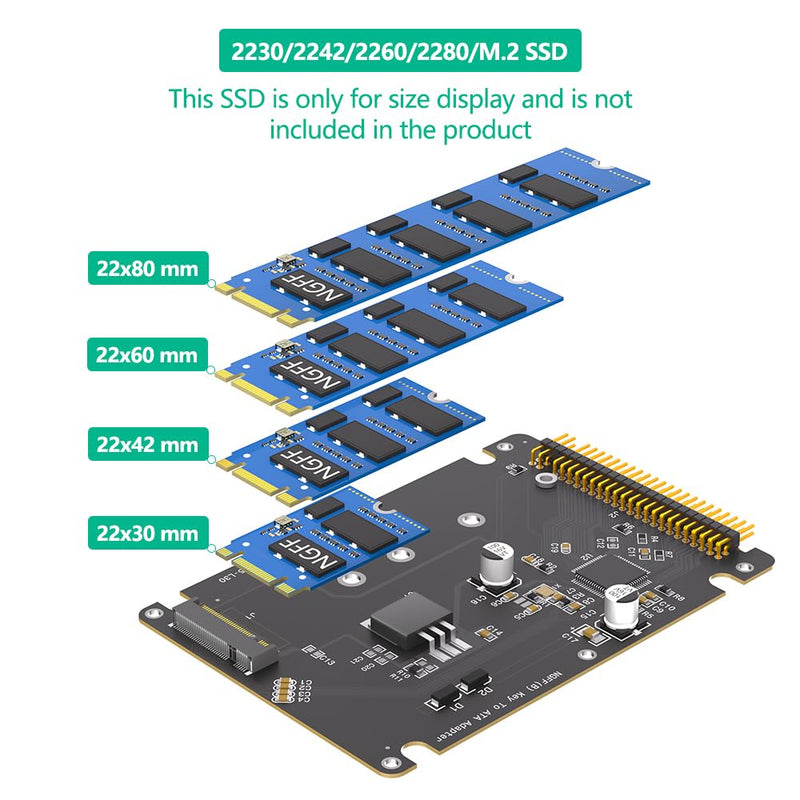M.2 NGFF Key B SATA SSD to IDE ATA 44 Pin Adapter, Support 2230/2242/2260/2280,(Black)