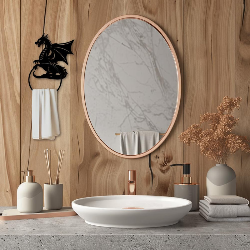 MAYJOYDIY Dragon Pattern Towel Ring Metal Hand Towel Holder Flying Dragon Side Towel Ring Wall Mounted Animal Hand Towel Holder Metal Round Towel Rack for Bathroom Home Hanging Accessories