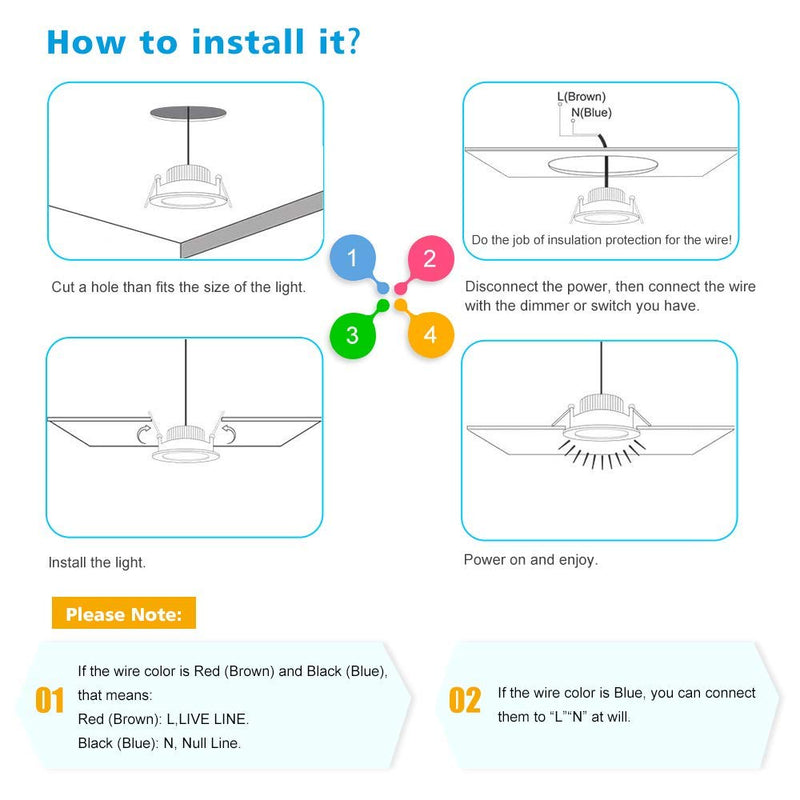 2 Inch LED Downlight, Recessed Lighting Dimmable Ceiling Light, 3W, 5500K Daylight White, CRI80 with LED Driver(35W Halogen Equivalent), 4 Pack White/4 Pack