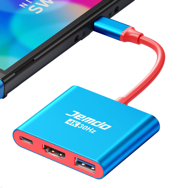 Portable Dock Adapter for Switch, Travel Docking Station for TV with 4K HD HDMI Output & PD Fast Charging & USB 3.0 Compatible with Switch/OLED, Steam Deck, MacBook Pro/Air, ROG Ally