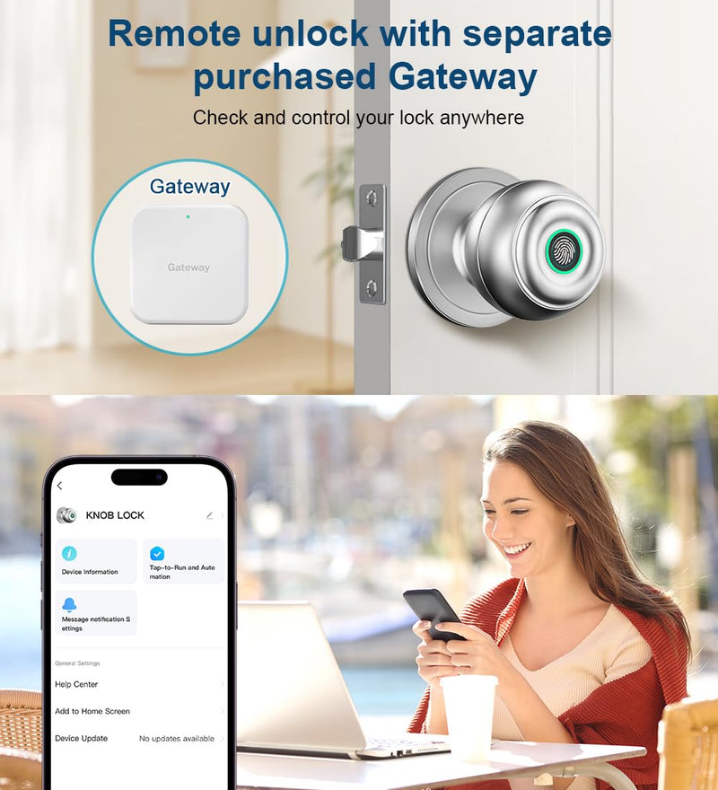 KLLOQUE Fingerprint Door Lock, Smart Fingerprint Door Knob with Lock, Biometric Door Locks with App Control & Key, Keyless Thumbprint Entry Door Locks for Bedroom, Front Door, Home, Apartment-Silver With App-Silver