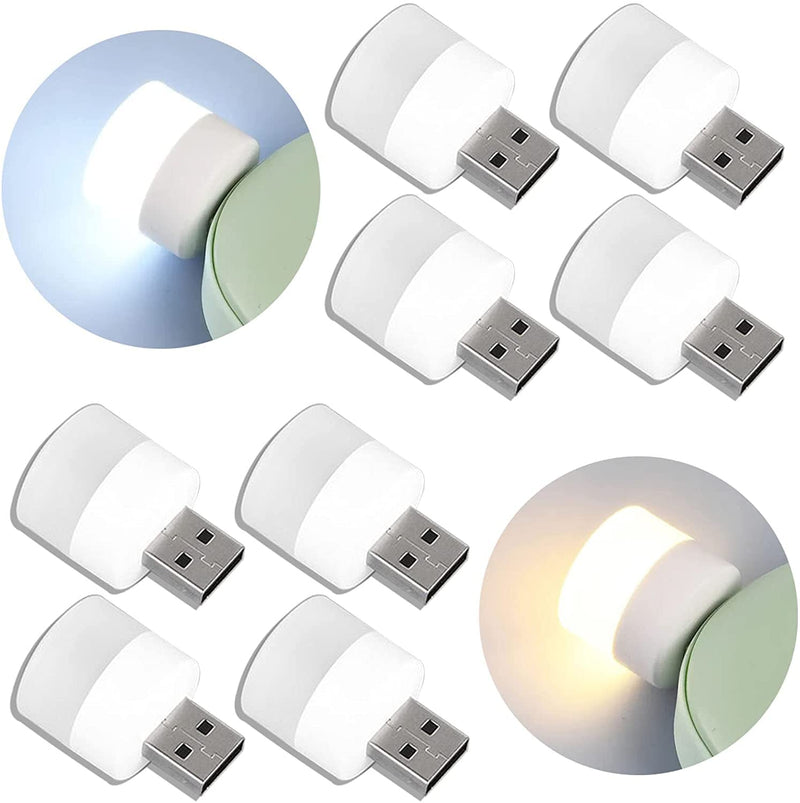 LinwnilUSB Plug Lamp Computer Mobile Power Charging USB Small Book Lamps LED Eye Protection Reading Light Small Round Light Night Light(4White Light + 4 Warm Light)