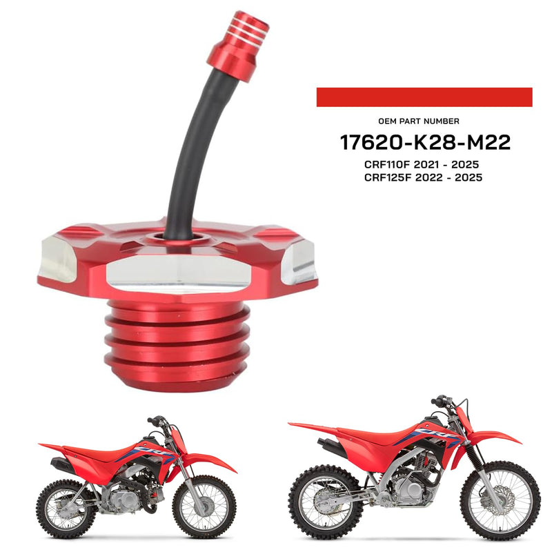 Gas Fuel Tank Cap Cover with Vent Hose For Honda CRF110 2021-2025 & CRF125F 2022-2025 Dirt Pit Bike | Replaces OEM Part 17620-K28-M22
