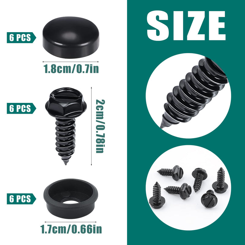 18pcs Stainless Steel License Plate Screws and Caps Cover Screw Gaskets License Plate Bolts Fasteners Kit Anti-Theft for Domestic Cars Motorcycles Trucks SUVs (Black)