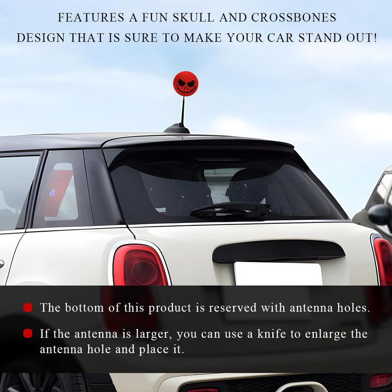 4 PCS Car Antenna Toppers, Skull Spooky Smile EVA Doll Auto Antenna Ball, Halloween Skull Smile Face Anti-Collision Antenna Topper for Most Vehicles, Car Accessories