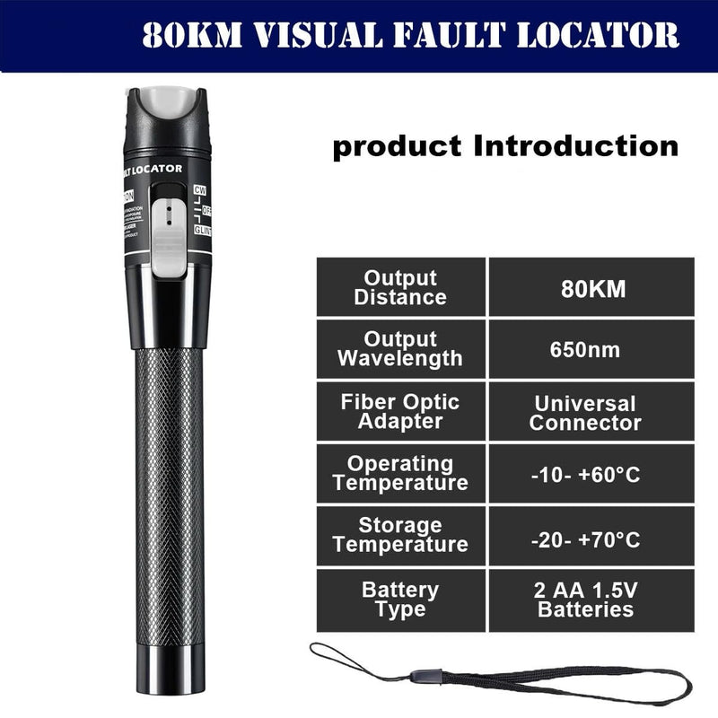 VFL Visual Fault Locator,80-100KM Fiber Optic Cable Tester Meter with 2.5 mm Universal Connector FC Male to LC Female Adapter for CATV Telecommunications