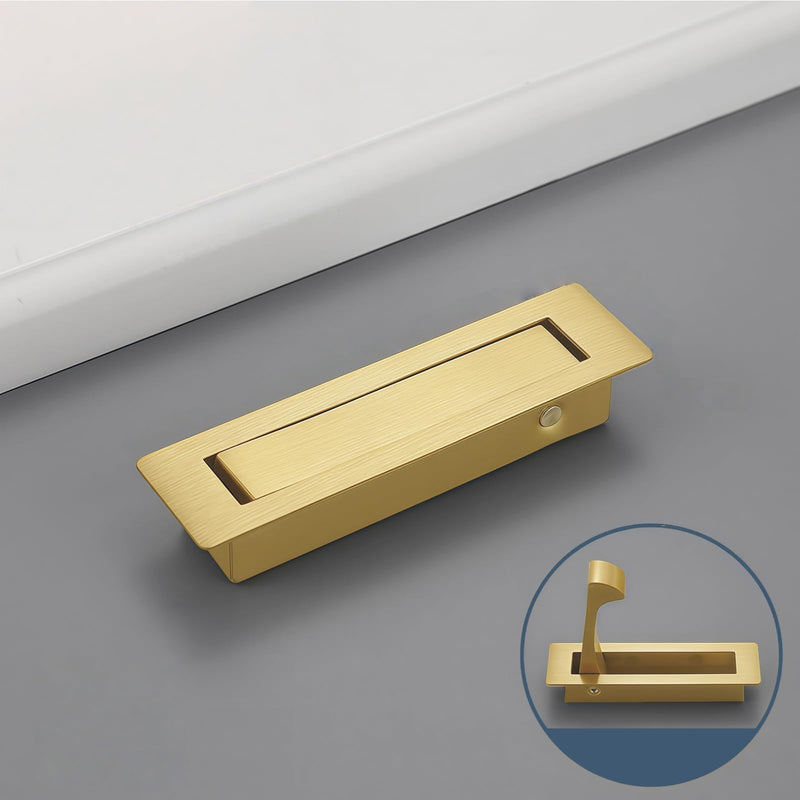 4 Pack Stainless Steel Recessed Pocket Door Pull Handle, Flush Mount Sliding Door Hardware with Hidden Finger Design, Used for Modern Furniture & Interior Doors, Brushed Brass 4 Pack