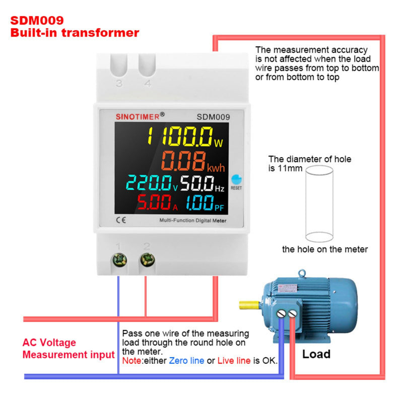 6IN1 Single Phase Energy Meter Din Rail Electricity Usage Monitor AC 40-300V 100A Voltmeter Ammeter Watt Kwh Frequency Power Meter Built-in CT 110V Internal CT