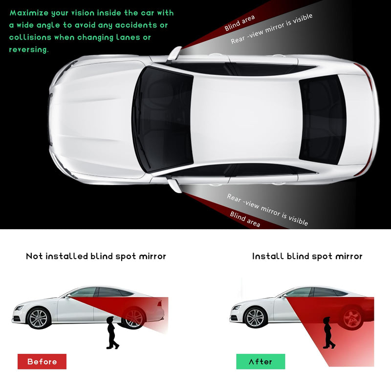 2PCS Blind Spot Car Mirror, Rectangular HD Glass Wide Angle Rearview Mirror with Adjustable Stick, Long Framed ABS Housing Convex Side Rear View Mirror for Car SUV Truck