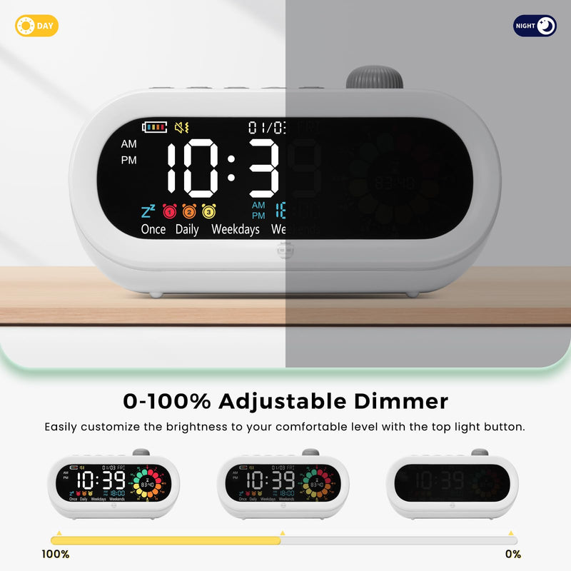 Mooking Alarm Clocks for Bedrooms, Digital Visual Timer for Kids, Rechargeable 199-Minute Silent Countdown Timers, Focus & Smoother Routines, Fitness Baking Studying Teaching White