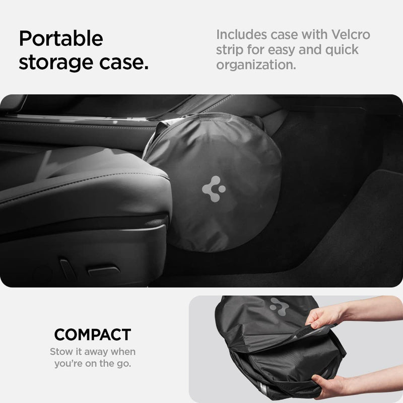 Spigen Front Windshield Sunshade for All Tesla Model Y & 3 2025/24/23 [Compatible with Model Y Juniper 2025/26 & Model 3 Highland 2024/25] (Triple-Coated with Reinforced Velcro Strap) Model 3/Y