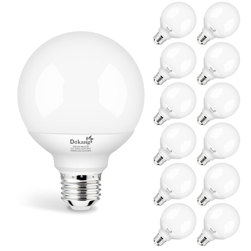 12-Pack G25 LED Globe Light Bulbs for Bathroom 4000K Daylight, E26 Base Vanity Light Bulbs 60W Incandescent Equivalent, 5W Round Light Bulb, 500LM, CRI 85+, Non-dimmable 12 Count(Pack of 1)