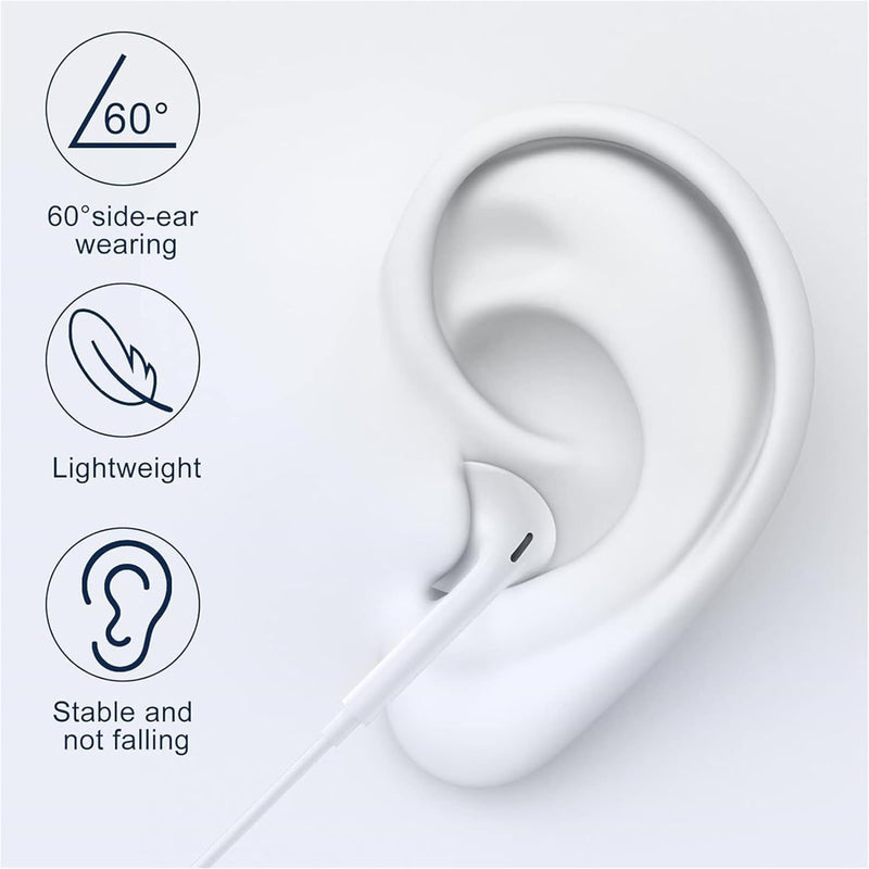 Wired Headphones for iPhone Earbuds with Lightning Connector,2 Packs Built-in Mic & Volume Control HiFi Stereo Nosie Reduction Earphones Compatible with iPhone 14/13/12/11/XR/XS/X/8/7 Support All iOS White