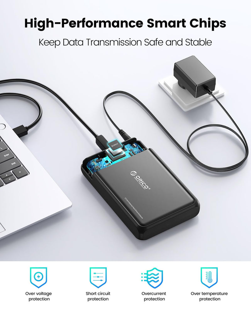 ORICO External Hard Drive Enclosure for 3.5 2.5 Inch SATA SSD HDD, up to 20TB Capacity, USB 3.2 Gen 1 High Transmission Speed, UASP and Trim Enabled, Compatible with WD Seagate Toshiba Samsung USB 3.2 Gen 1 Type-B