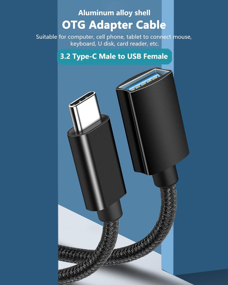 USB C to USB 3.2 Gen2 OTG Female Adapter Cable Converter for Phones/Laptops/Tablets, 10Gbps High-Speed, Support Connect USB Flash Drive, Card Reader, Keyboard, Mouse, Camera, Headphones