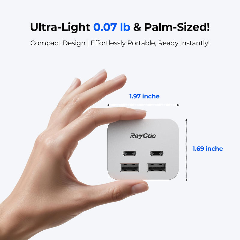 RayCue MiniPack Expansion Dock for Mac mini M4 | 6-Port USB-C Hub with Dual 10Gbps Adapters, 2 * 10G USB-C/ 2 * 10G USB-A/SD TF 3.0 Card Reader | High-Speed Data Transfer & Multi-Device Connectivity