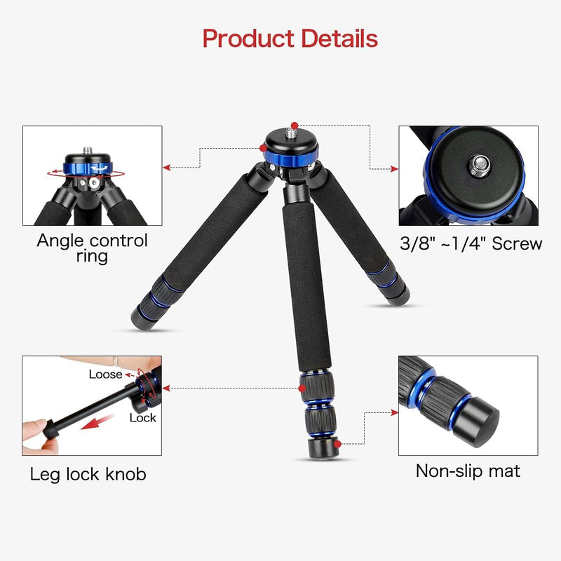 Koolehaoda Camera Mini Tripod, Lightweight Aluminum with 1/4" & 3/8" Screw | Desktop Tabletop Tripod Stand for DSLR Camera, Video Recorder, Cell Phone, Compact Portable Aluminum Alloy Design MT-03