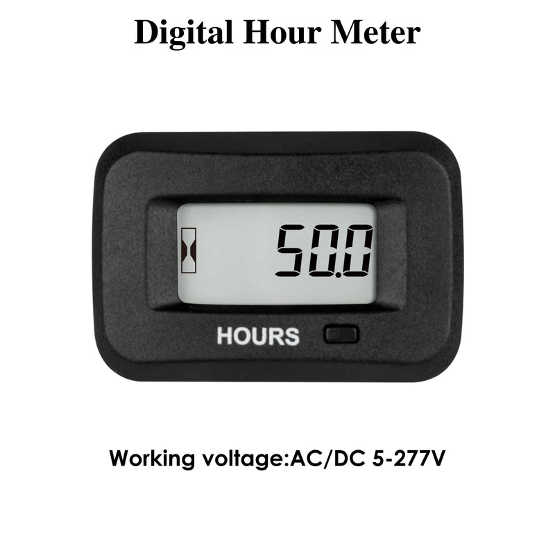 [AUSTRALIA] - NR-HM038AD AC/DC 5V to 277V,Snap-in Digital LCD Hour Meter Kit,Initial Hours Settable,Resettable Partial Running Hours,Built-in Battery,Waterproof,Use for ZTR Lawn Mower Tractor Generator