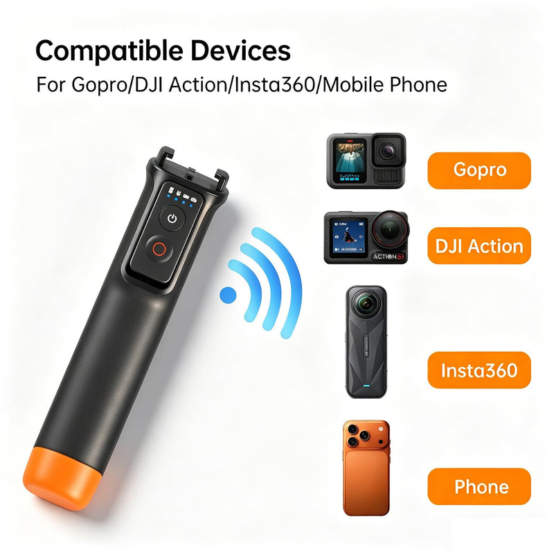Suptig Floating Selfie Stick with Remote Control, Floating Handle Grip, Remote Handle Stick Compatible for GoPro 13/12/11/10/9/8, DJI Action 6/5 Pro, for Insta 360X2/X3/X4/X5.
