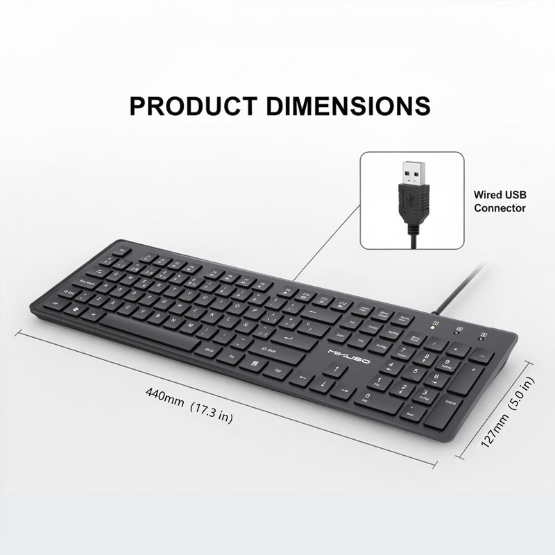 French AZERTY Keyboard Wired USB for Computer Laptop PC | 105 Keys Full-Size Laser-Etched(Not Fading Character）1.6m Cable Length,Typing Comfort for French Speakers,Office French AZERTY Layout