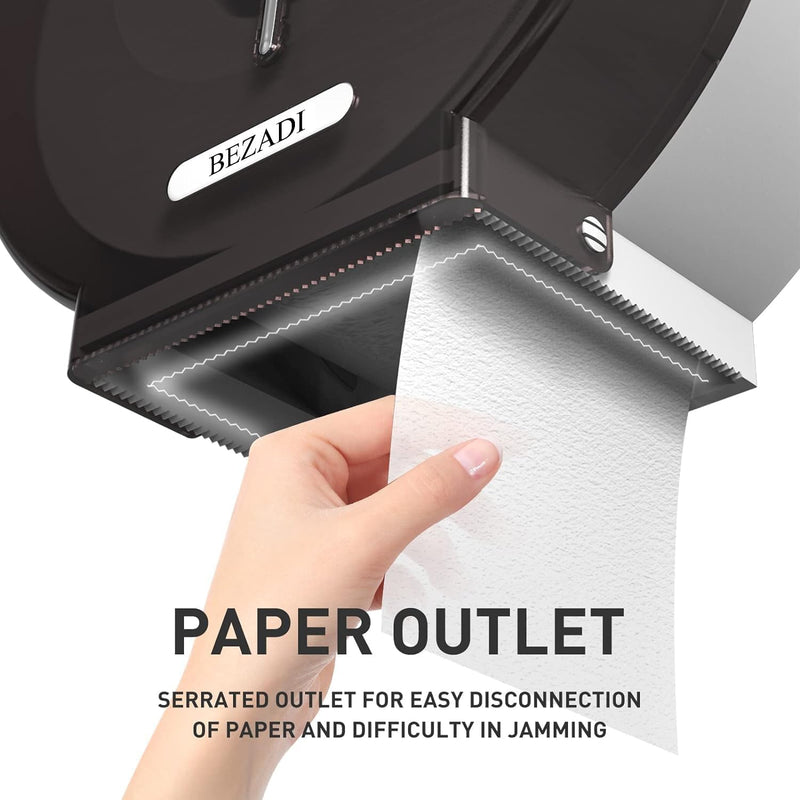 Jumbo Roll Toilet Paper Dispenser Wall Mount Waterproof No-Drill for Restrooms with Lock ABS Black 51018 Black-1
