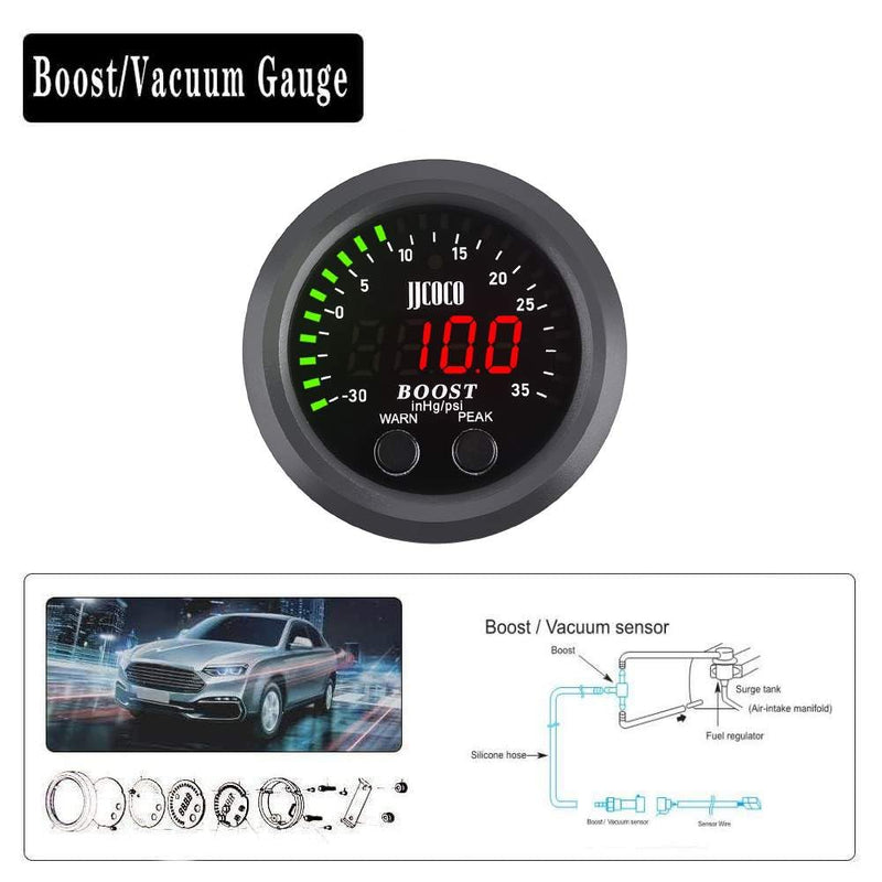 Universal Turbo Boost/Vacuum Gauge Kit Includes Electronic Pressure Sensor Red LED Light PSI Meter - for Car Truck - 2-1/16"