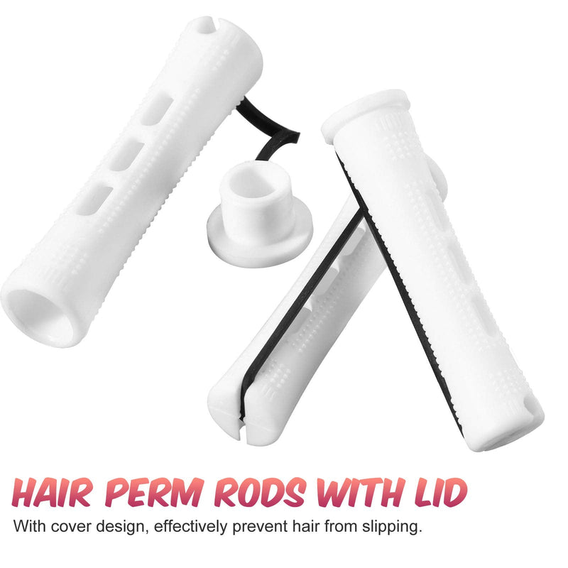 WILLBOND 60 Pcs Short Perm Rods Natural Hair | 0.63 Inch White Perm Rods with Elastic Rubber Band Non Slip Plastic Perming Cold Wave Kit for Women 60 Count (Pack of 1)