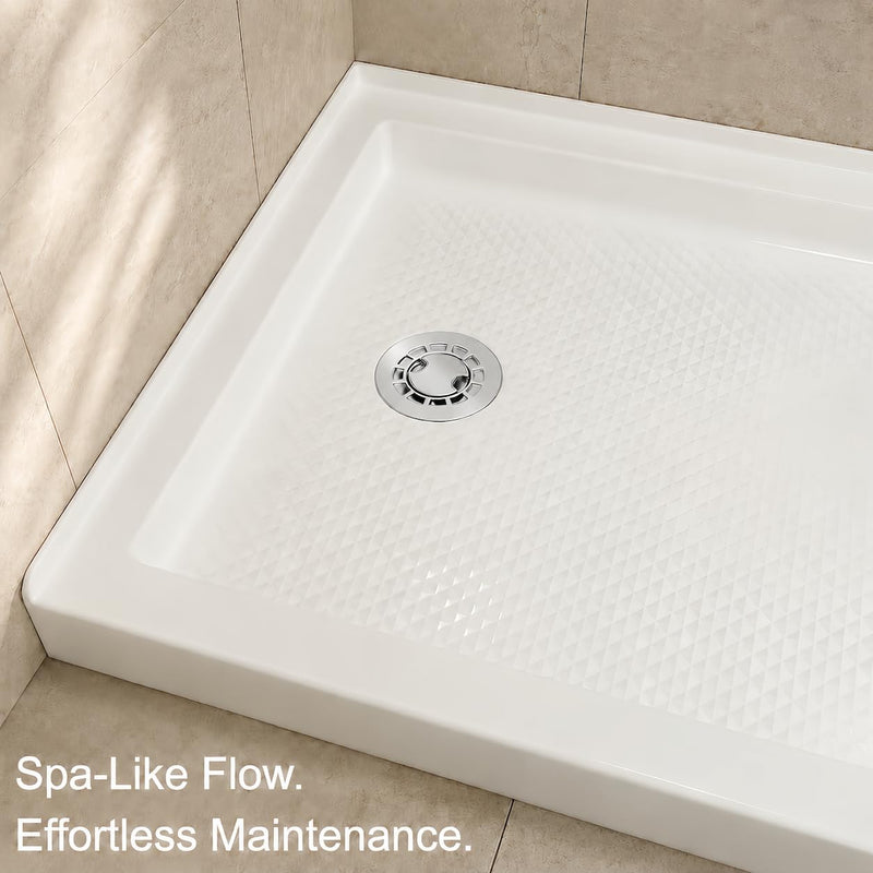 No-Caulk 2 Inch Shower Drain Kit with Lift-Out Hair Catcher for Shower Pan, Round Shower Floor Drain with 4-1/4" 304 Stainless Steel Grid Strainer Cover, for Bathroom