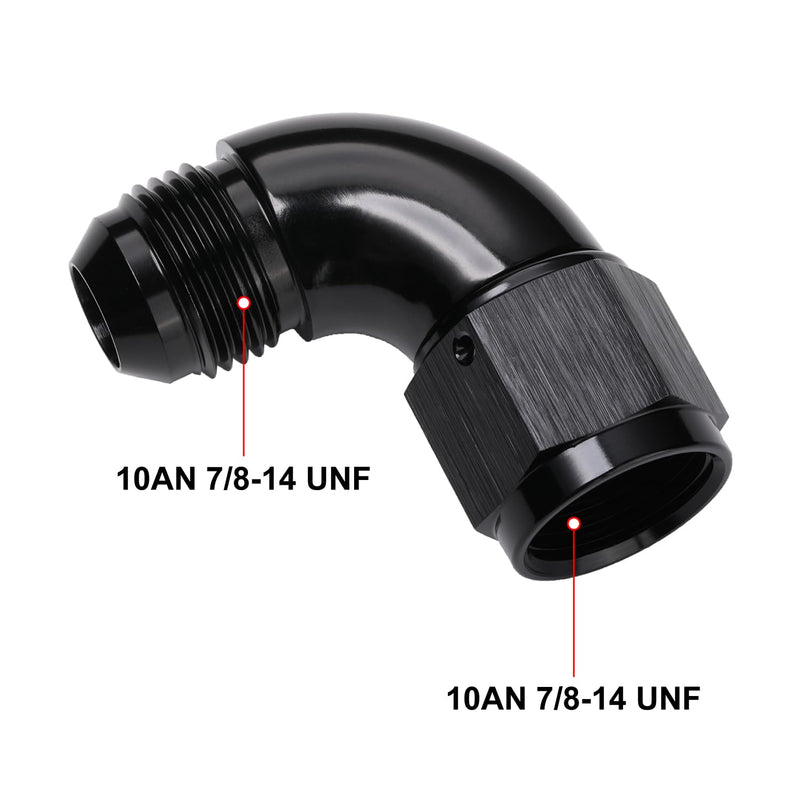90 Degree 10AN Male to 10AN Female Swivel Full Flow Fitting Adapter Coupler Aluminum Black Black - 90 Degree