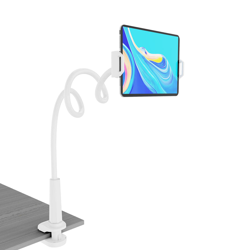 Tablet Stand Holder, Mount Holder Clip with Grip Flexible Long Arm Gooseneck Compatible with ipad iPhone/Nintendo Switch/Samsung Galaxy Tabs/Amazon Kindle Fire HD (NEW WHITE) NEW WHITE