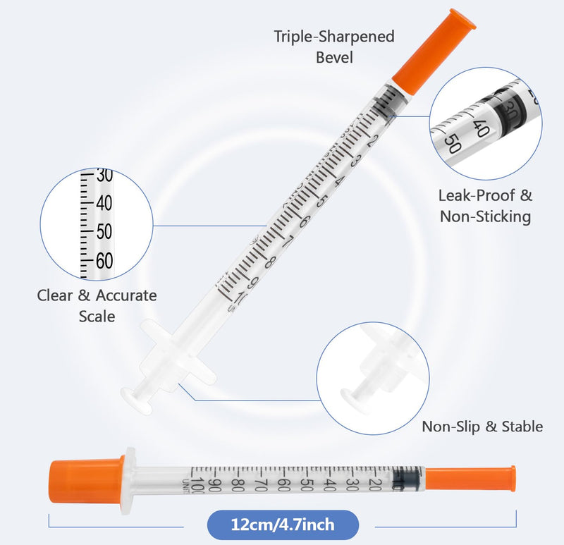 U-100 Syringes with Needle 30G 8mm (5/16") 1cc, Pack of 100 1ml 30G 5/16"