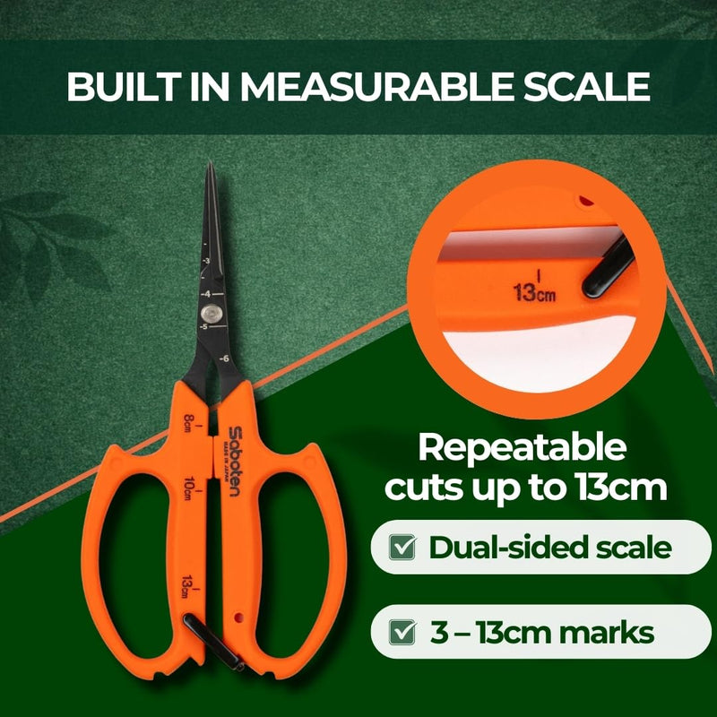 Saboten Japanese Harvesting Shears, Magnetic Springless, Fine-Tip Angled Blade, Fluorine-Coated Steel, Non-Slip Grip, Safety Lock, Made in Japan (Orange) Orange