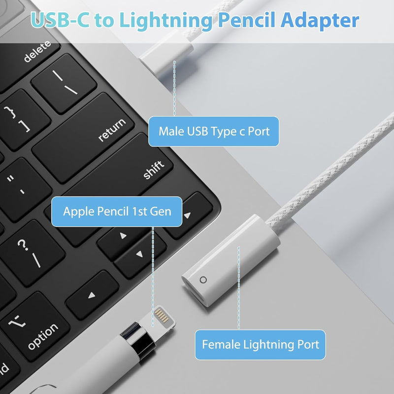 USB-C Charging Cable for Apple Pencil 1st Generation, Fast Charging & Bluetooth Pairing, Charger Adapter Compatible with iPad 10th Gen 2022 and 11th Gen 2025, USB-C Connector Charger Cord 3.3FT