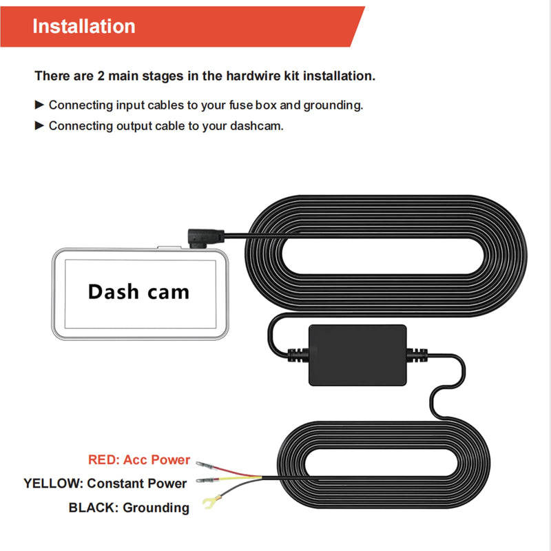 Dash Cam Hardwire Kit USB C Port, Dashboard Camera Car Charger Cable Kit 12V- 24V to 5V with Fuse Kit, Low Voltage Protection for Dash Cam