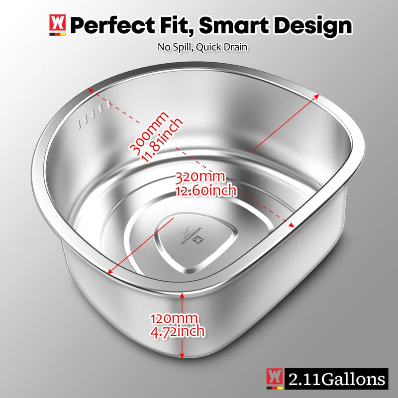 WAGENSTEIGER D-Shaped Stainless Steel Dishpan, Kitchen Sink Wash Basin Tub for Dishes, Vegetables & Fruit, Heavy Duty Metal Dish Tub (8.45 Qt)