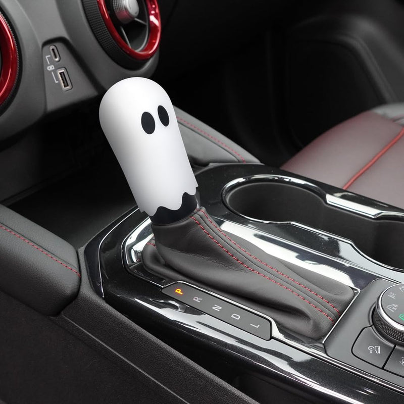 muge racing Ghost Shift Knob, Aluminum Weighted Automotive Gear Shift Manual knobs Lever with 3 Threaded Adapters M8 M10 M12 x 1.25, Universal for Vehicle Funny Cool Spooky Car Accessories (White) White